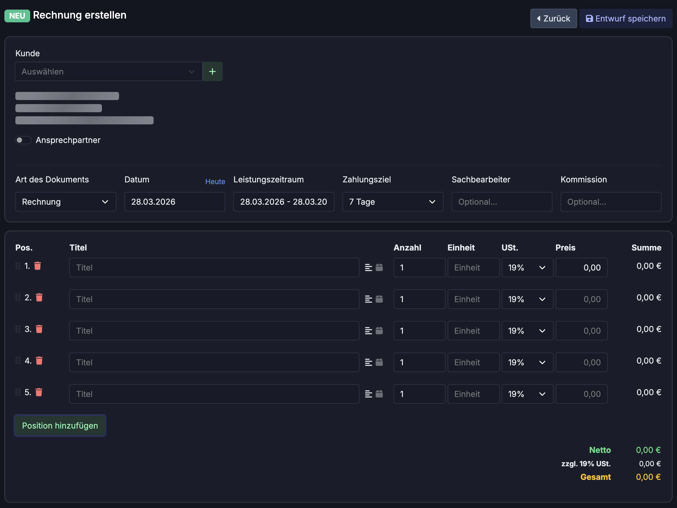 Rechnung erstellen in 8Buchhaltung